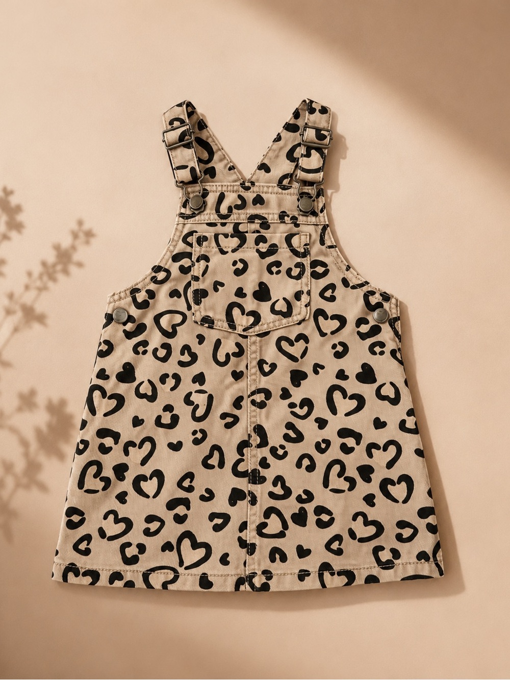 F&F Leopard Heart Print Denim Pinafore Dress | 18-24 Months | Toddler Jumper